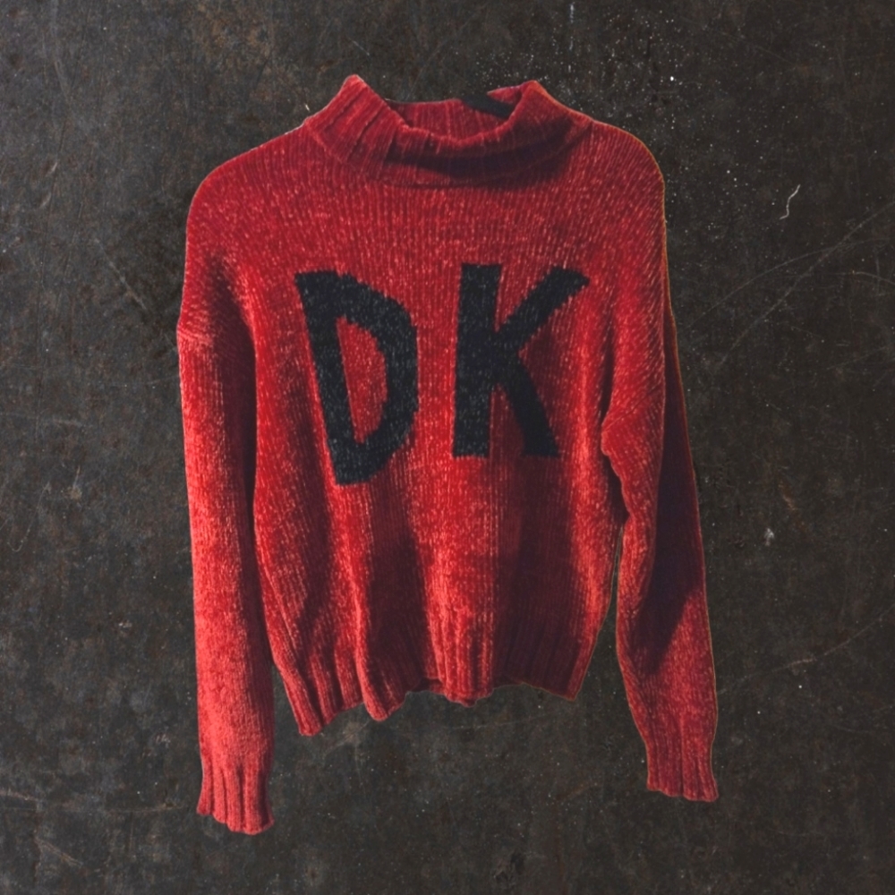 DKNY Chunky Chenille Logo Sweater in Red
